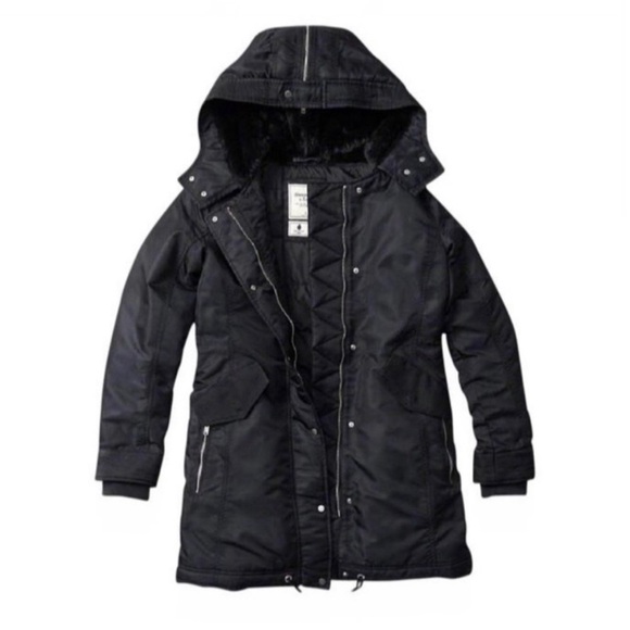 Abercrombie & Fitch S Black water wind resistant Luxe Nylon Parka Winter Coat - Picture 9 of 15